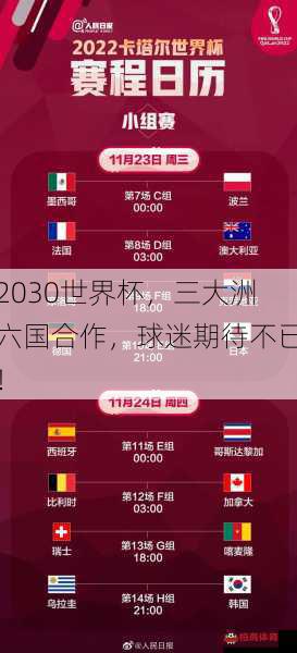 2030世界杯，三大洲六国合作，球迷期待不已！