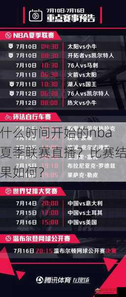 什么时间开始的nba夏季联赛直播？比赛结果如何？