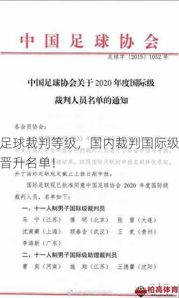 足球裁判等级，国内裁判国际级晋升名单！